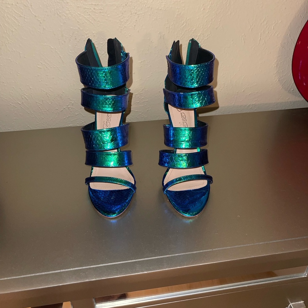 Strappy Metallic Open Toe Heels